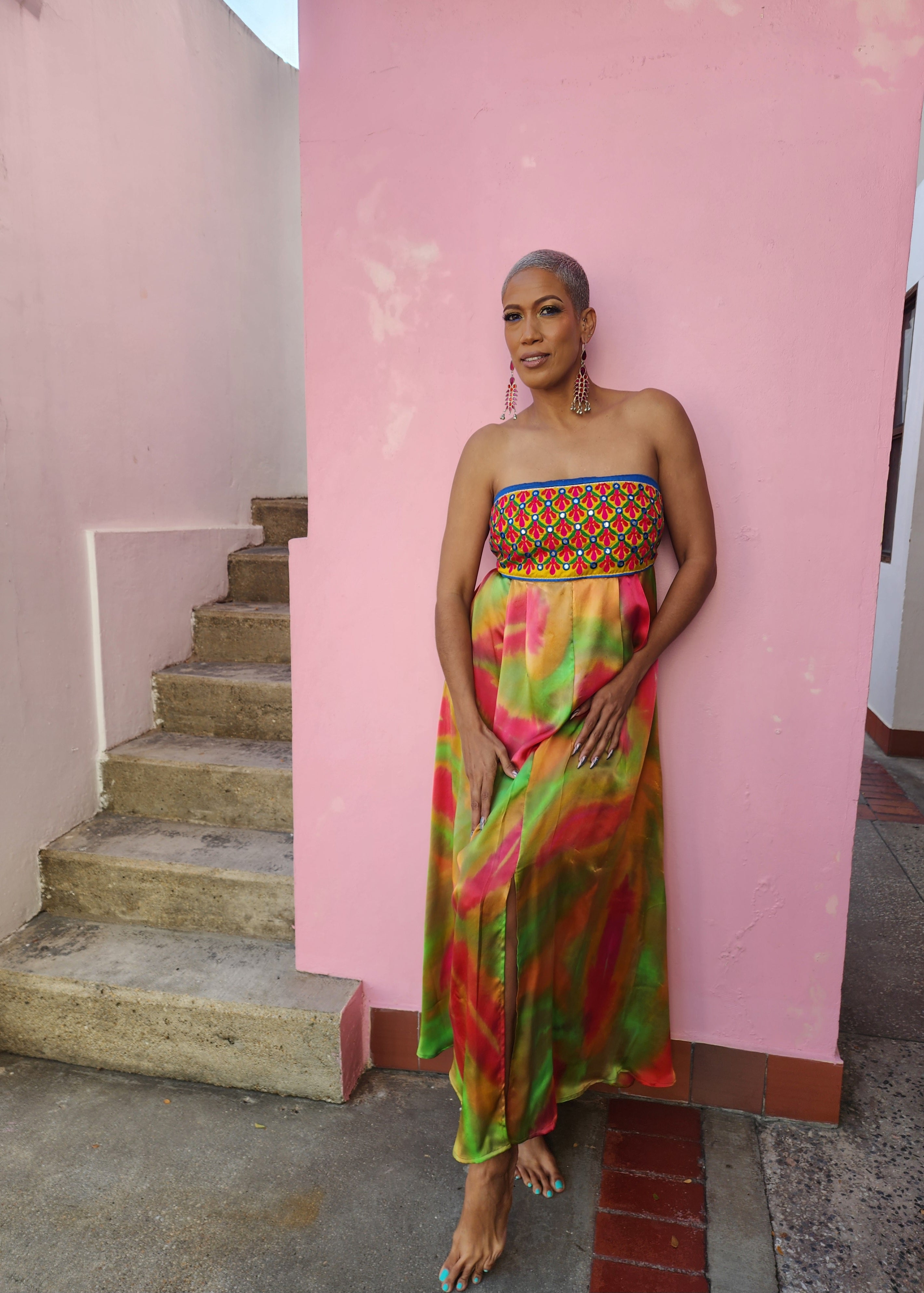 Hand Dyed Silk Charmeuse/Embellished Tube Dress