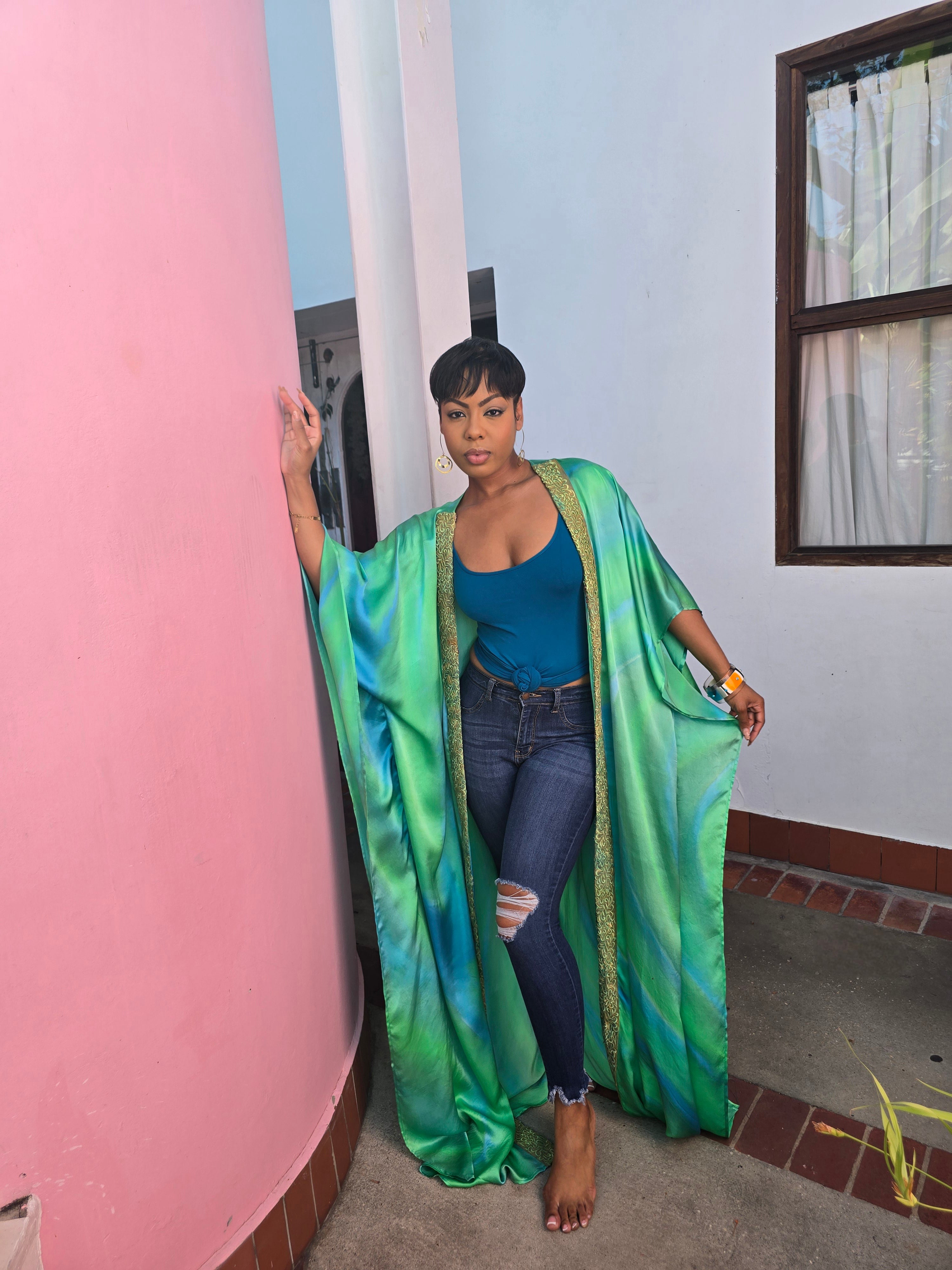 Hand Dyed Silk Charmeuse/Embellished Jacket