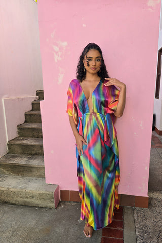 Hand Dyed Silk Stretch Silk Charmeuse Kaftan