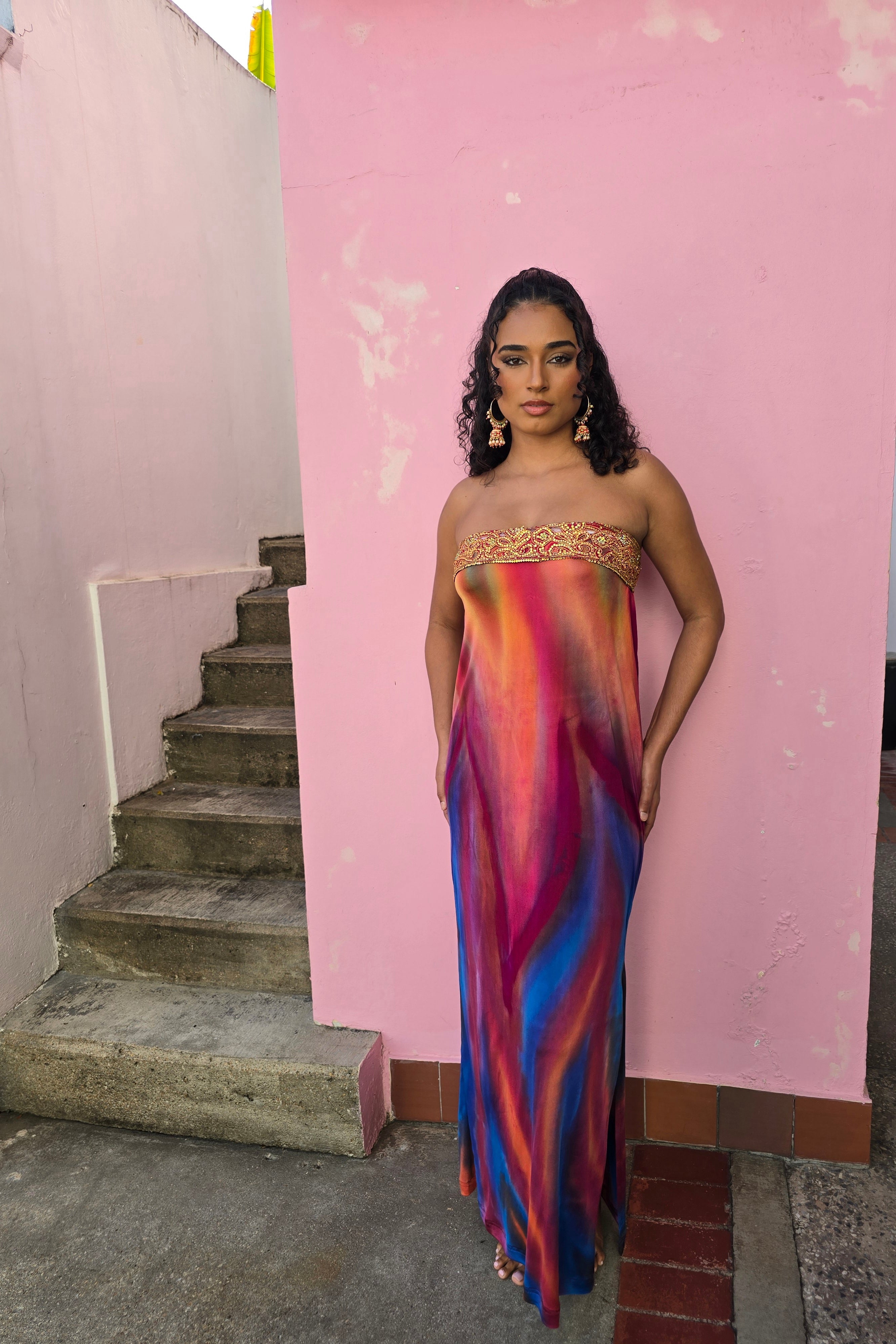 Hand Dyed Silk Knit Embellished Tube Dress/Skirt