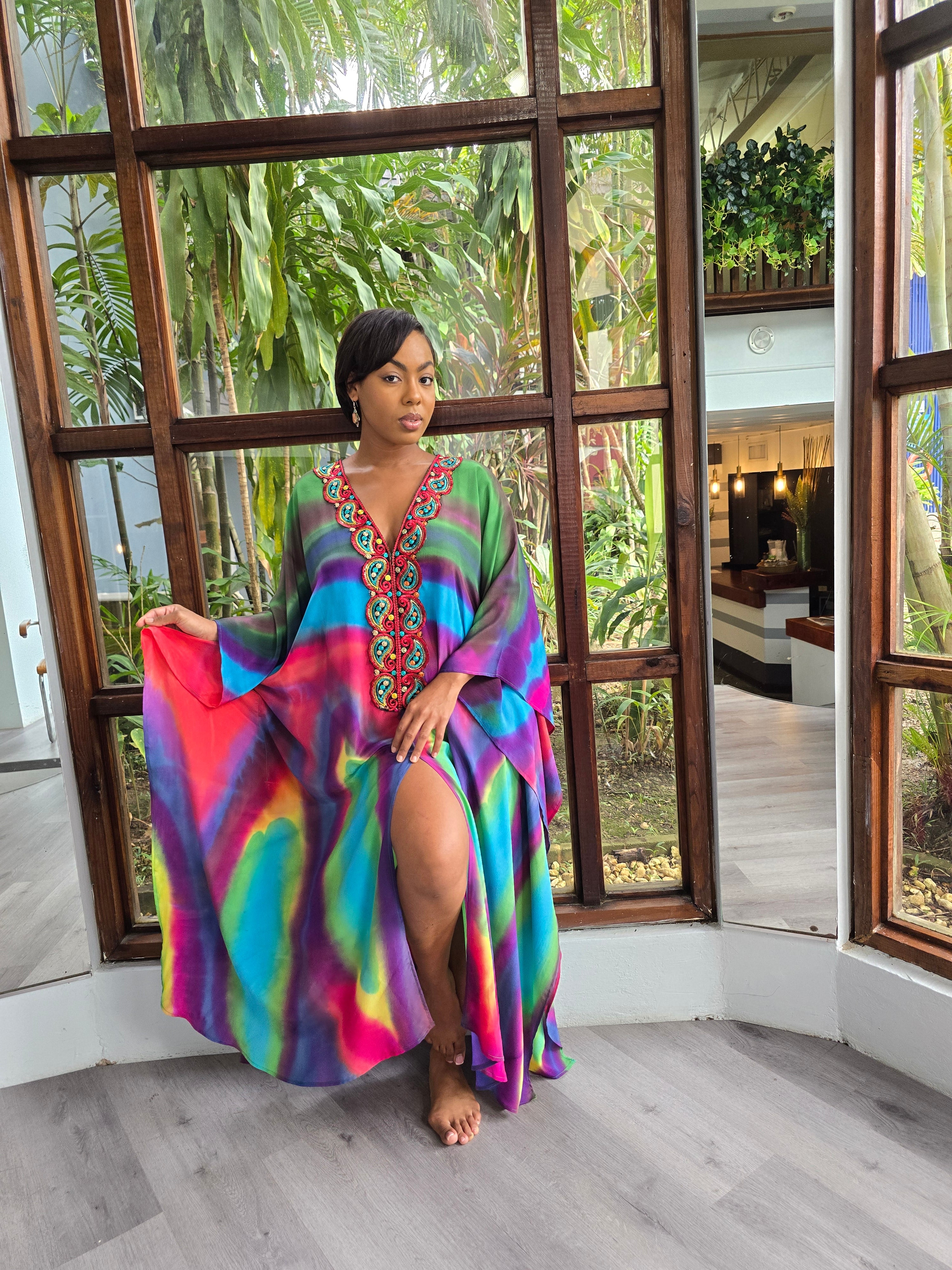 Hand Dyed Silk Crepe d Chine Kaftan