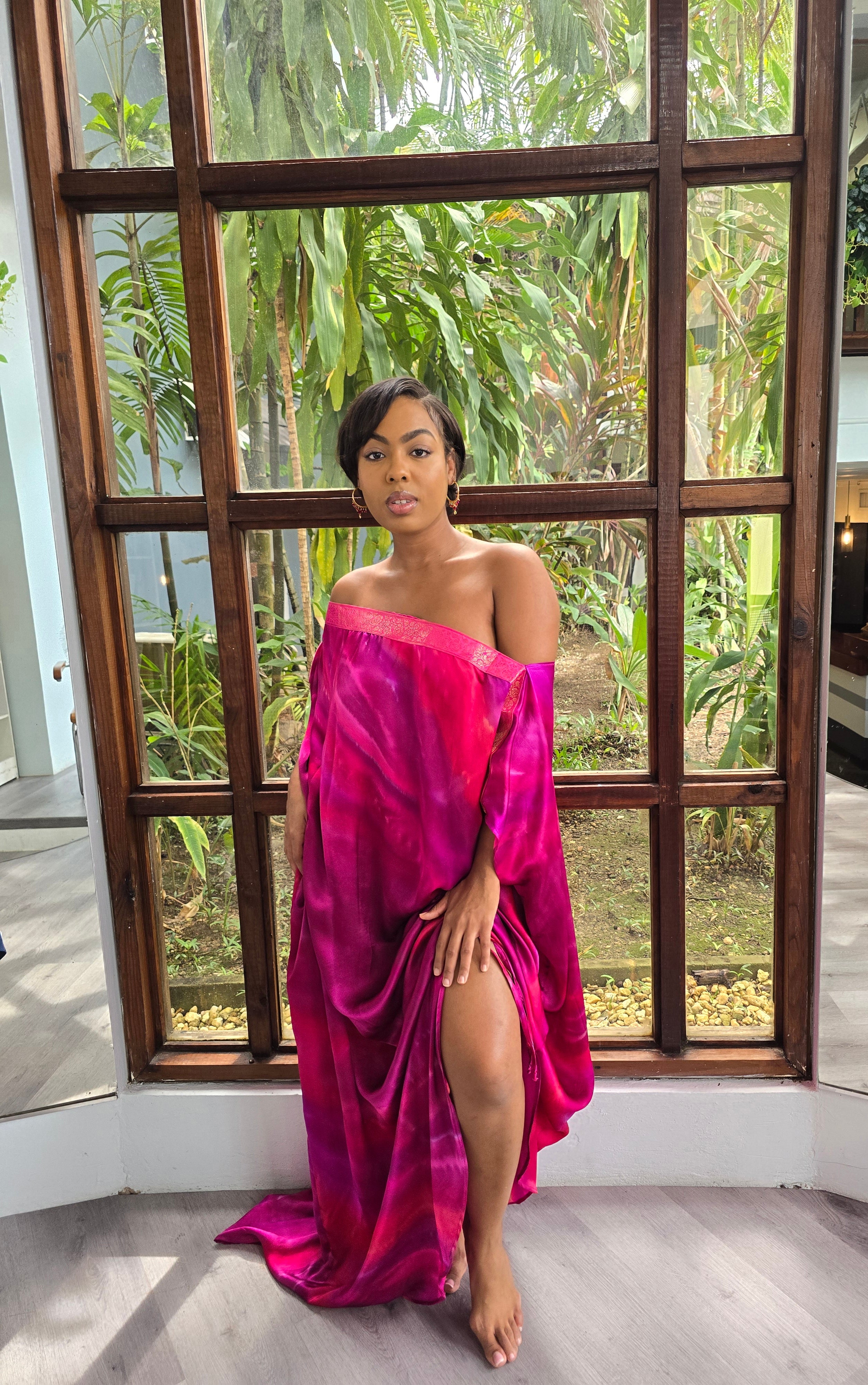 Hand Dyed Silk Charmeuse/Embellished Kaftan