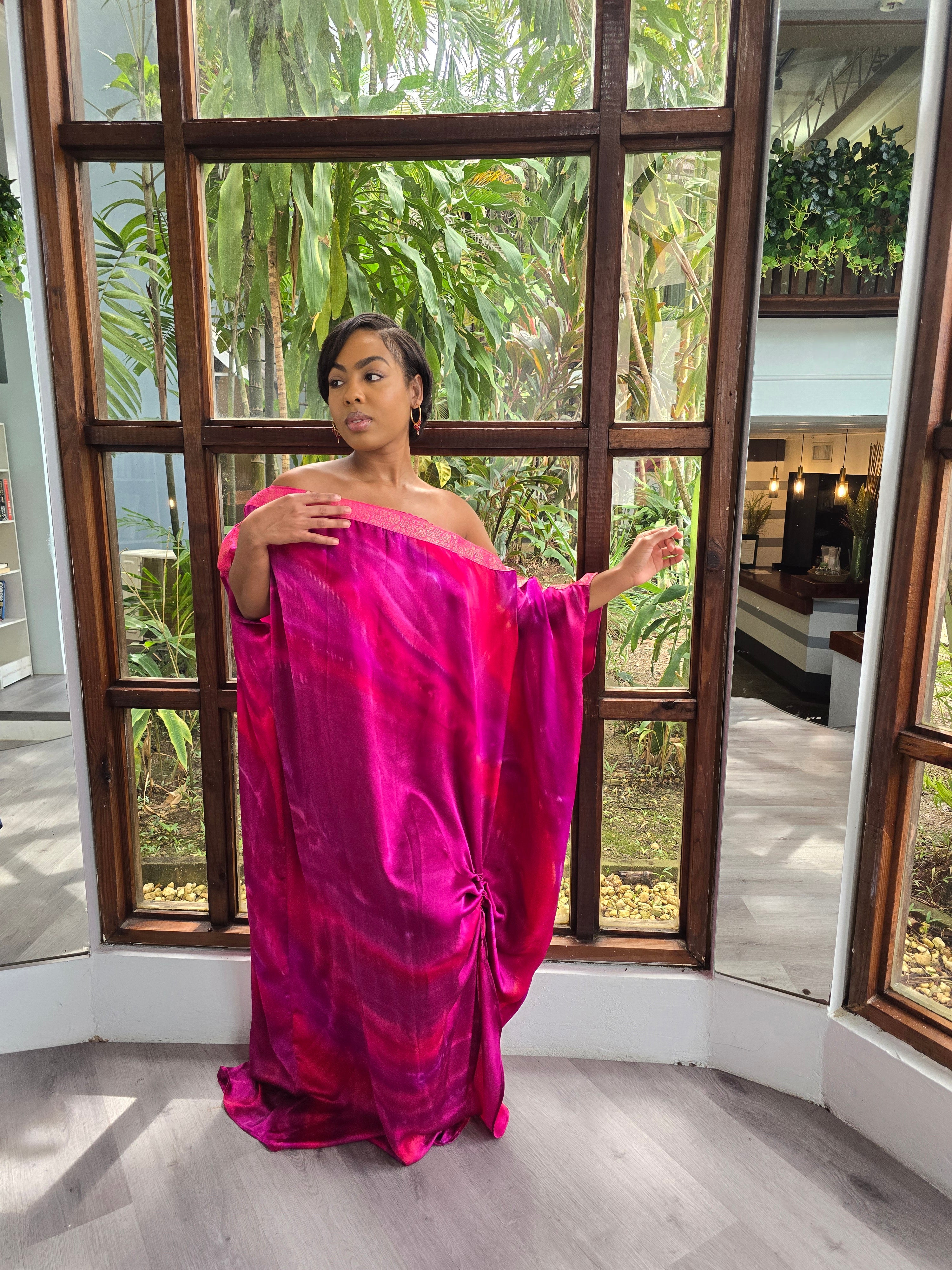 Hand Dyed Silk Charmeuse/Embellished Kaftan