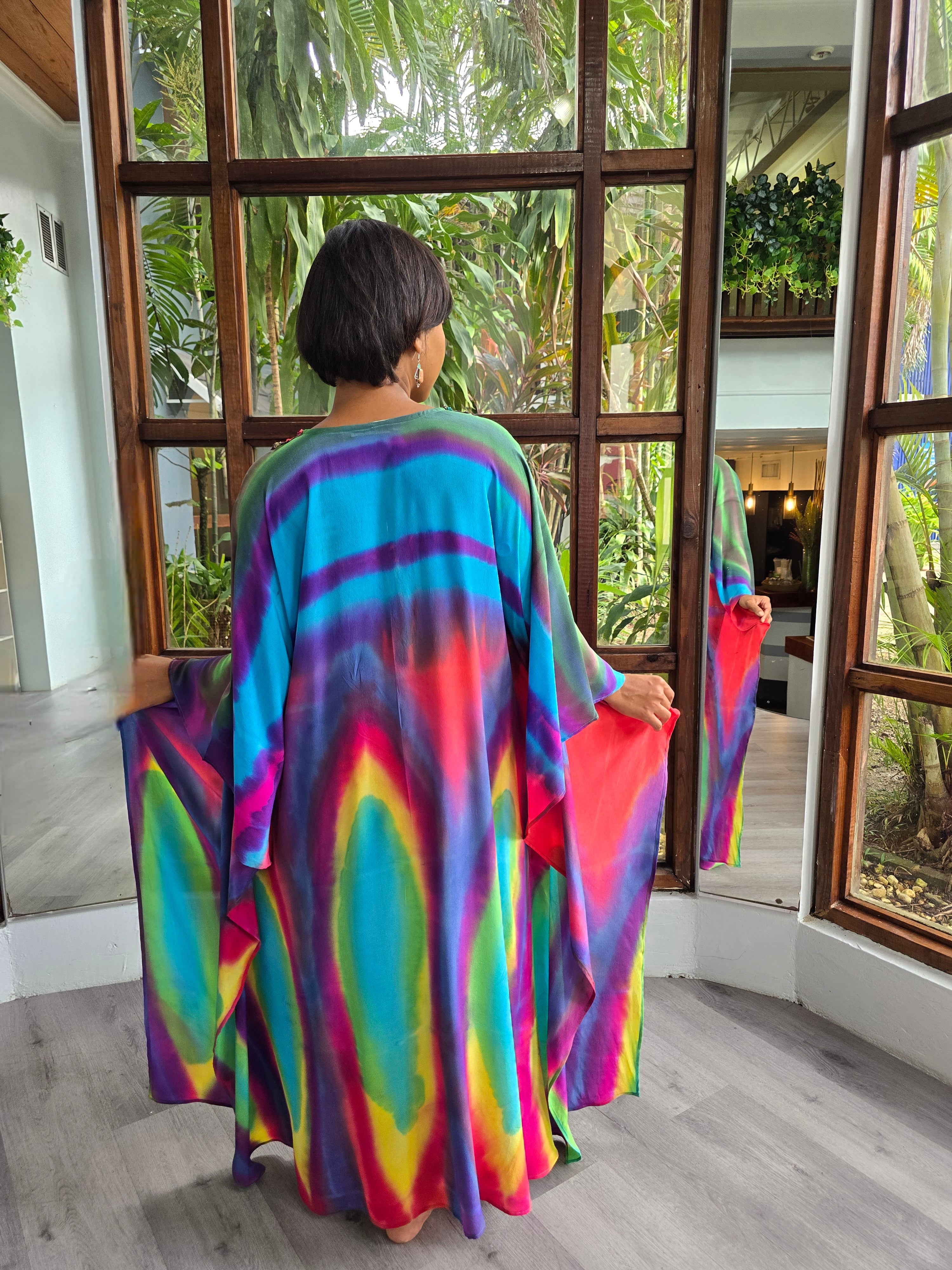 Hand Dyed Silk Crepe d Chine Kaftan