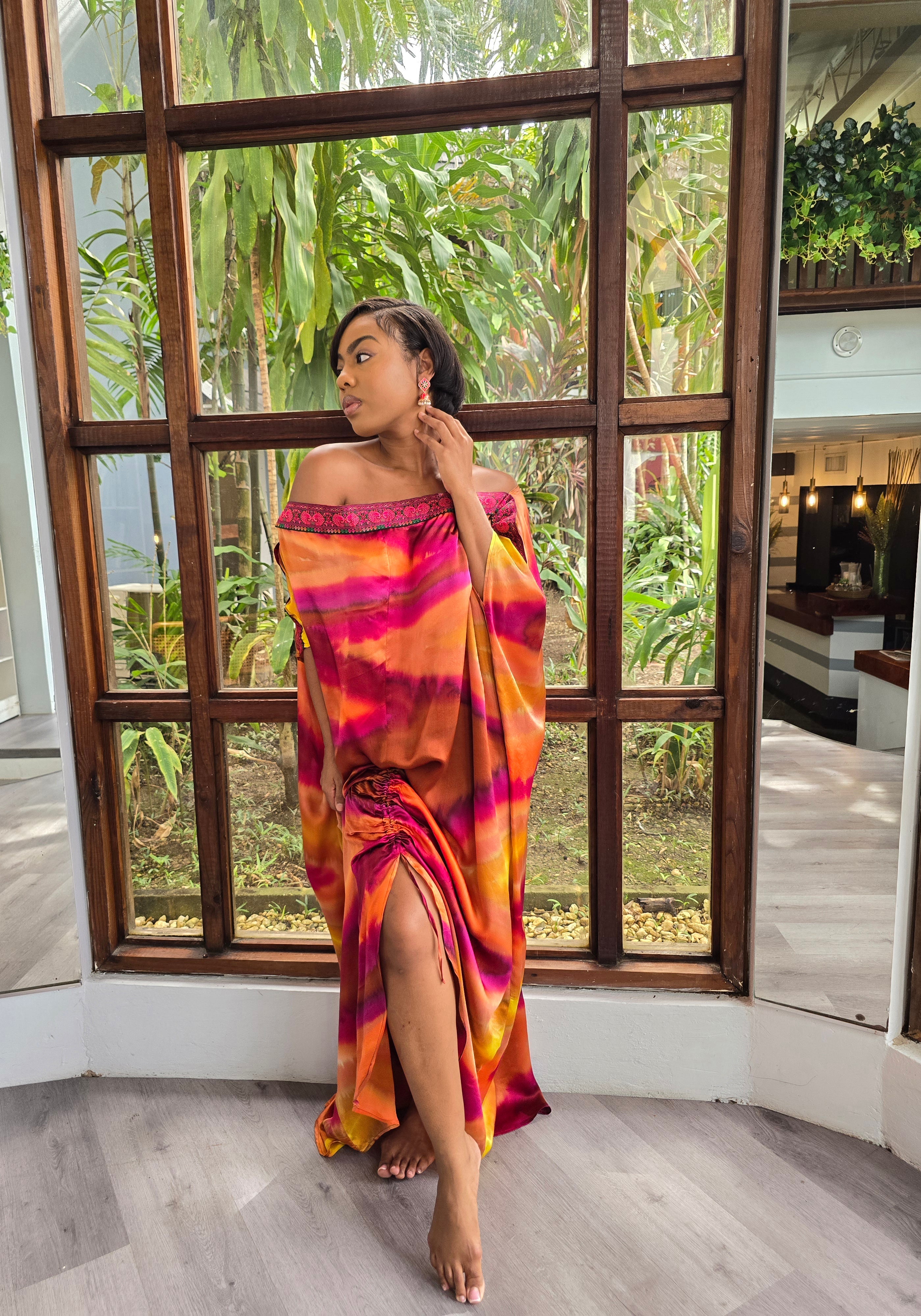 Hand Dyed Silk Charmeuse/Embellished Kaftan