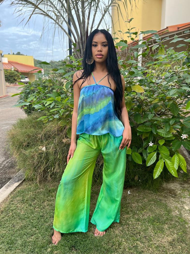 Hand dyed silk charmuse top