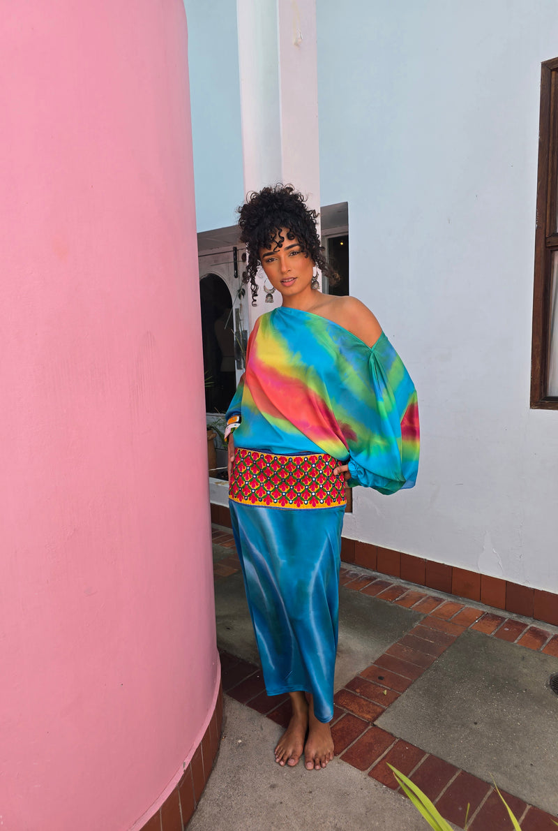 Hand Dyed Silk Knit/Embellished Skirt