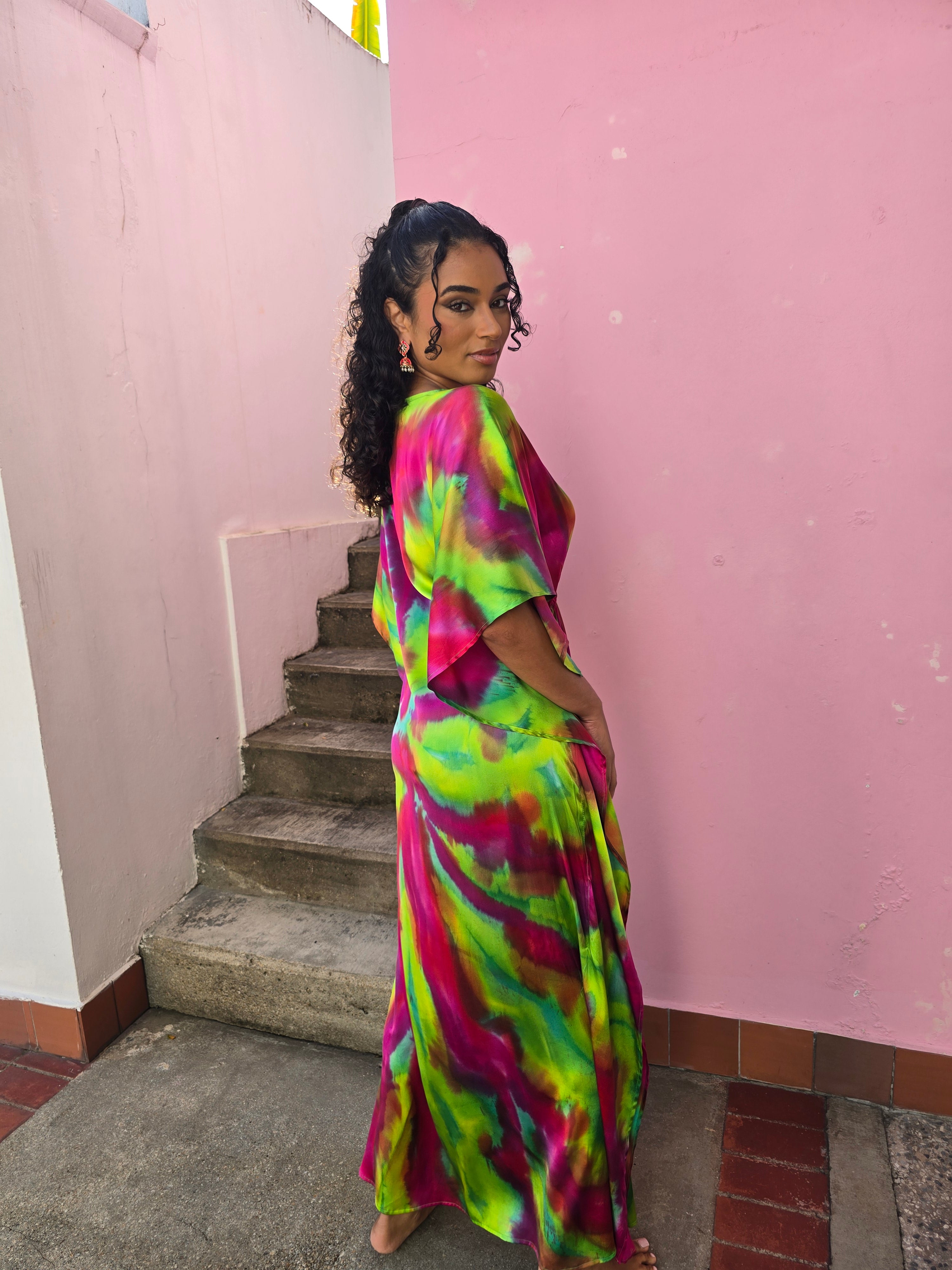 Hand Dyed Stretch Silk Charmeuse Kaftan