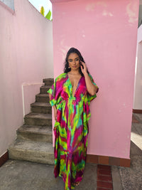 Hand Dyed Stretch Silk Charmeuse Kaftan