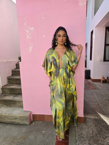 Hand Dyed Stretch Silk Charmeuse Kaftan