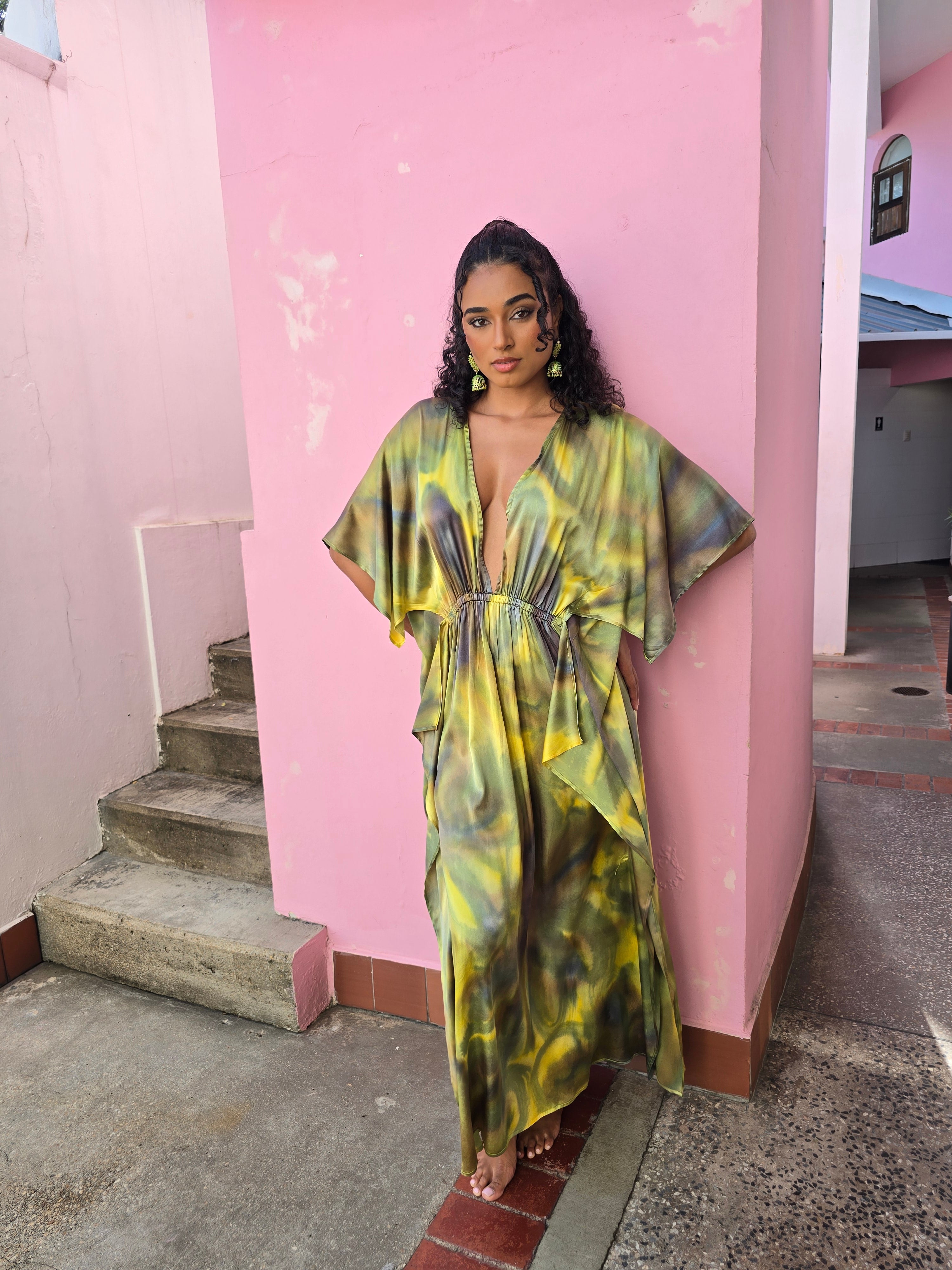 Hand Dyed Stretch Silk Charmeuse Kaftan