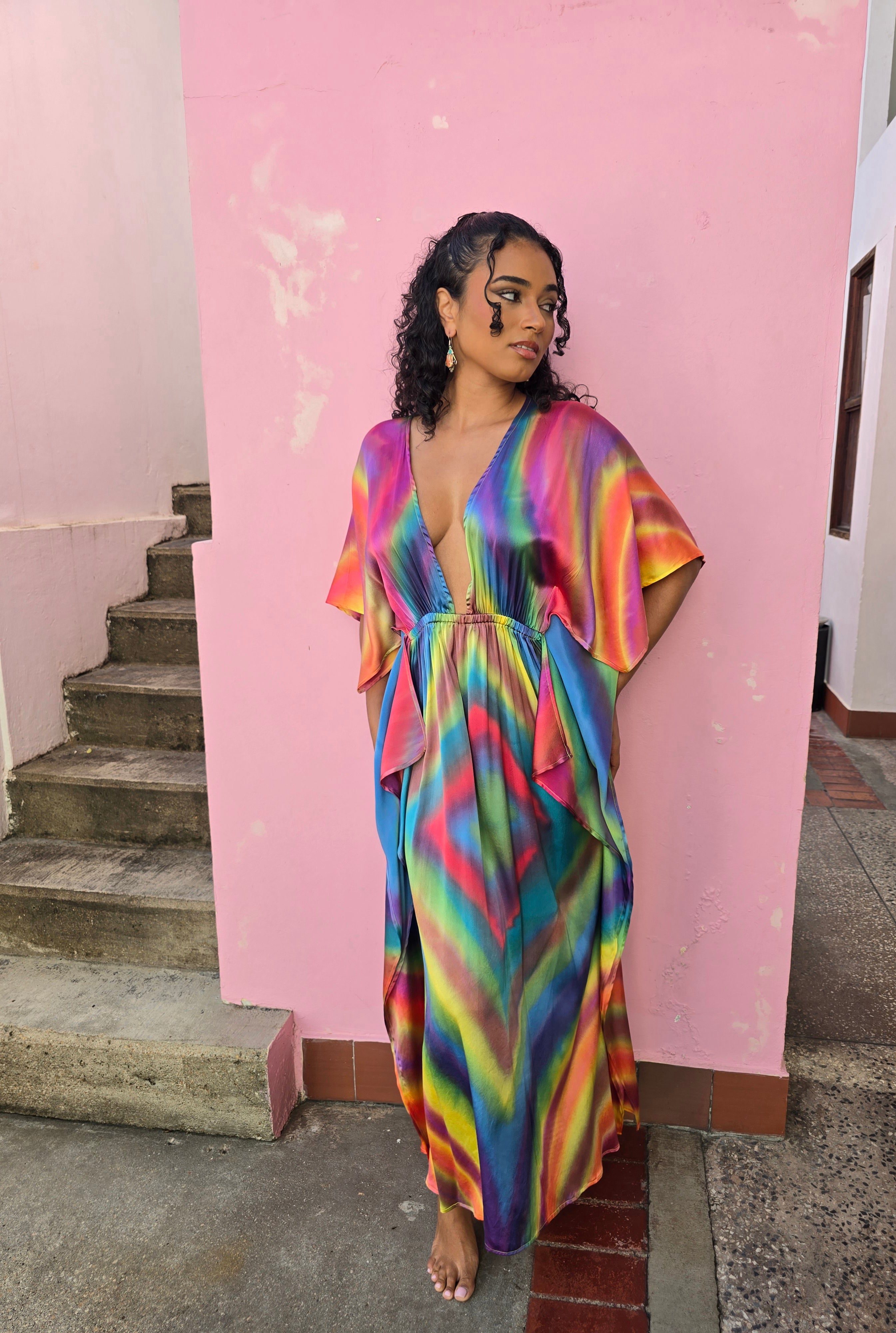 Hand Dyed Silk Stretch Silk Charmeuse Kaftan