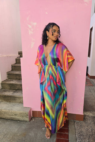 Hand Dyed Silk Stretch Silk Charmeuse Kaftan