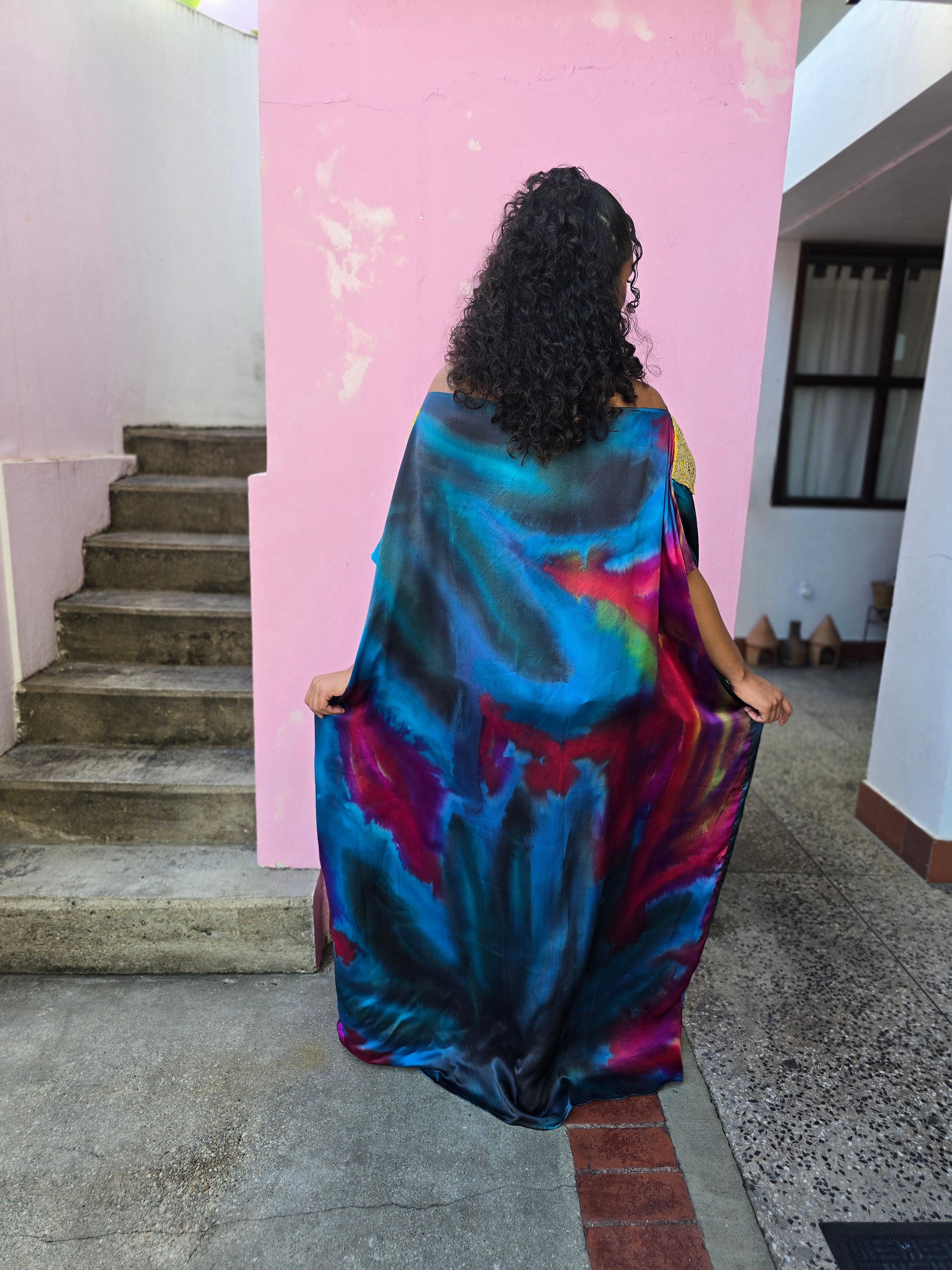 Hand Dyed Embellished Silk Charmeuse Kaftan