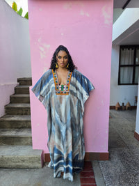 Hand Dyed Silk Habotai Embellished Kaftan