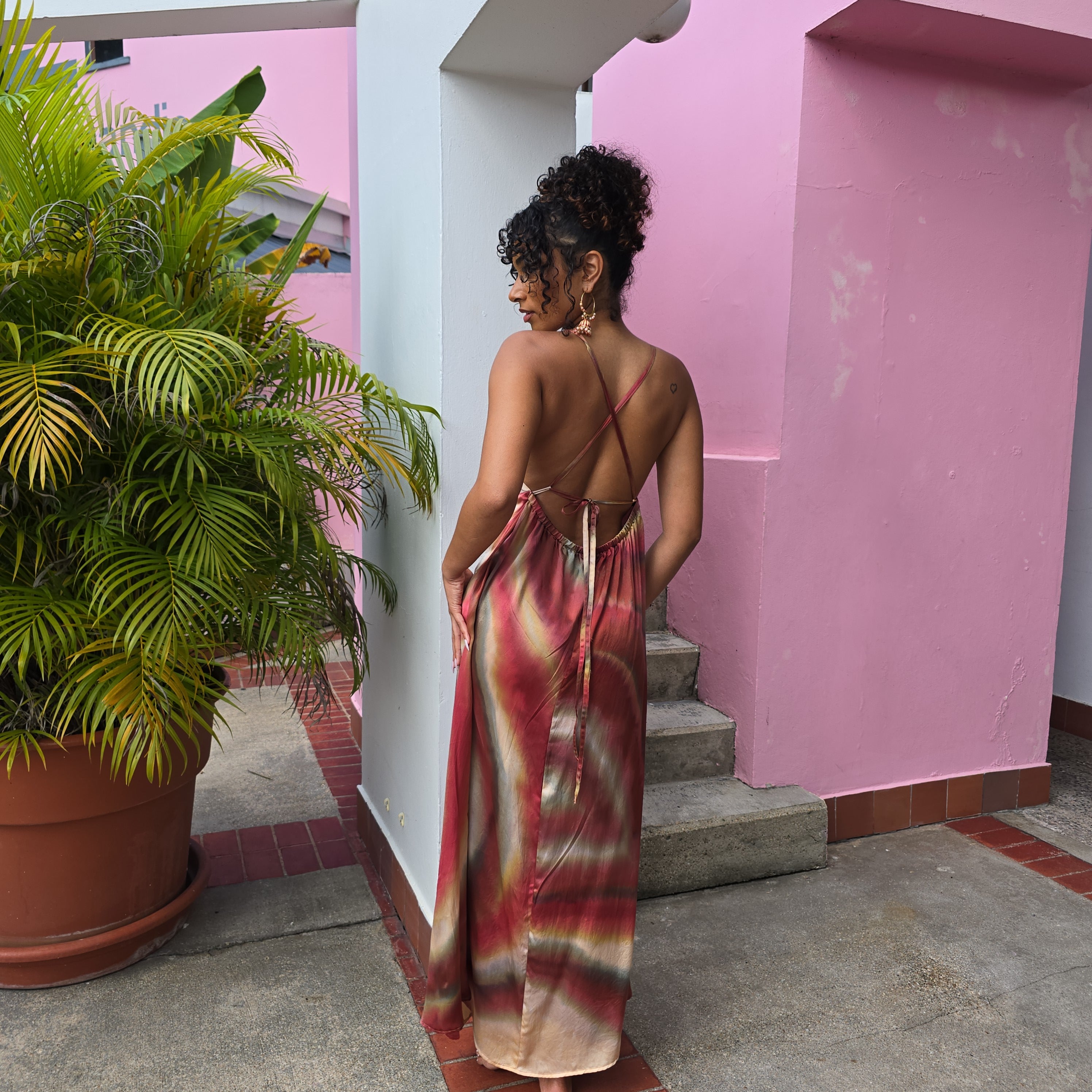 Hand Dyed Silk Charmeuse Halter Dress