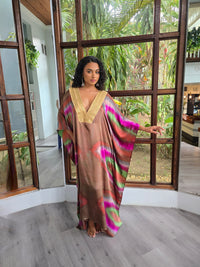 Hand Dyed Silk Charmeuse/Embellished Kaftan