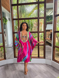 Hand Dyed Silk Charmeuse/Embellished Kaftan