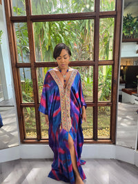 Hand Dyed Silk Charmeuse/Embellished Kaftan
