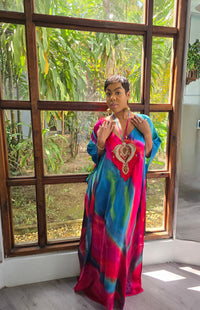 Hand Dyed Embellished Silk Charmeuse Kaftan