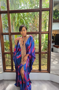 Hand Dyed Silk Charmeuse/Embellished Kaftan