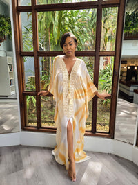Hand Dyed Silk Charmeuse/Embellished Kaftan