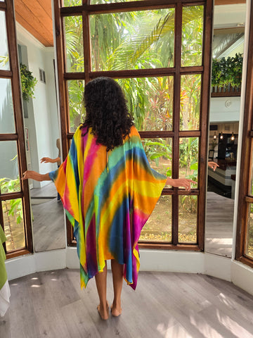 Hand Dyed Silk Charmeuse/Embellished Kaftan