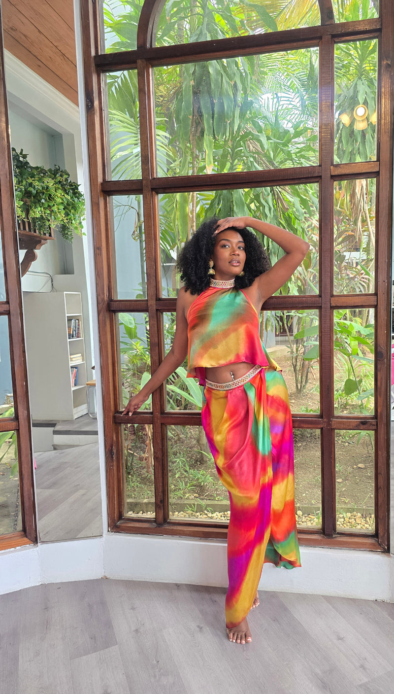 Hand Dyed Silk Charmeuse/Embellished Sari Skirt /Top