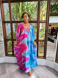 Hand Dyed Silk Habotai/Embellished Kaftan