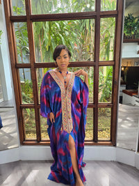 Hand Dyed Silk Charmeuse/Embellished Kaftan