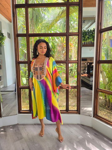 Hand Dyed Silk Charmeuse/Embellished Kaftan