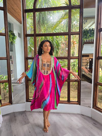 Hand Dyed Silk Charmeuse/Embellished Kaftan