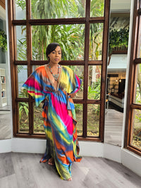 Hand Dyed Silk Stretch Charmeuse/Embellished Kaftan