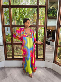 Hand Dyed Silk Charmeuse/Embellished Kaftan