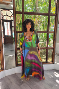 Hand Dyed Silk Charmeuse Embellished Kaftan
