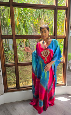 Hand Dyed Embellished Silk Charmeuse Kaftan