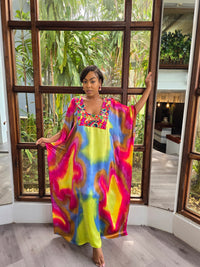 Hand Dyed Silk Charmeuse/Embellished Kaftan