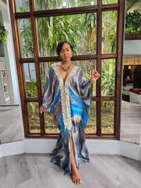 Hand Dyed Silk Habotai/Embellished Kaftan