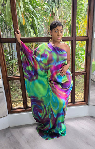 Hand Dyed Stretch Silk Charmeuse Kaftan