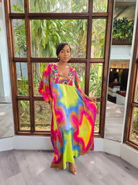 Hand Dyed Silk Charmeuse/Embellished Kaftan