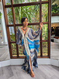 Hand Dyed Silk Habotai/Embellished Kaftan