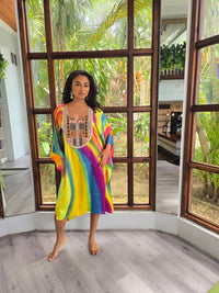 Hand Dyed Silk Charmeuse/Embellished Kaftan