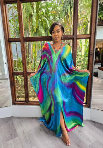 Hand Dyed Silk Charmeuse Kaftan