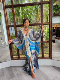 Hand Dyed Silk Habotai/Embellished Kaftan