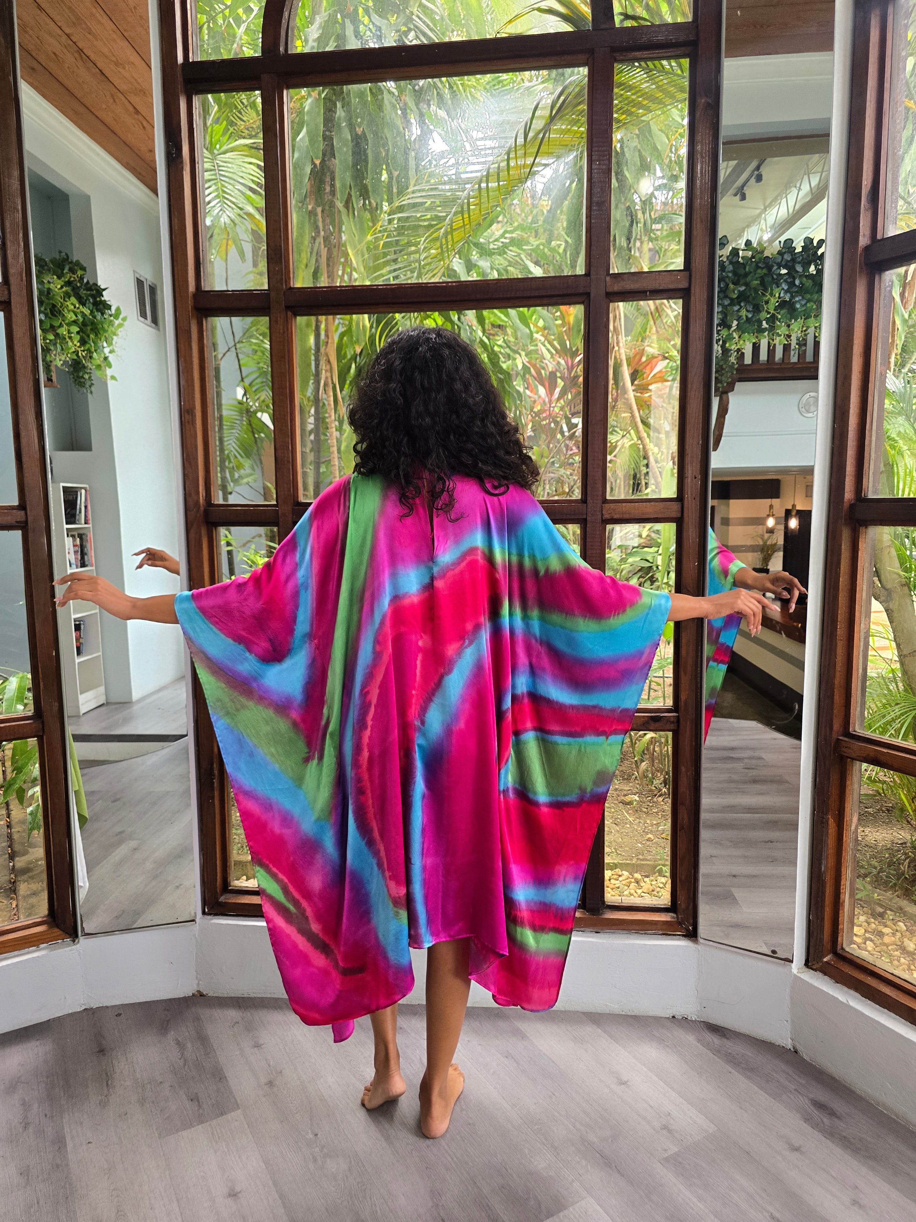 Hand Dyed Silk Charmeuse/Embellished Kaftan