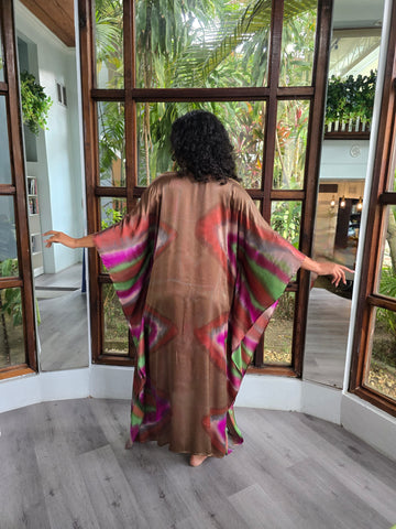 Hand Dyed Silk Charmeuse/Embellished Kaftan