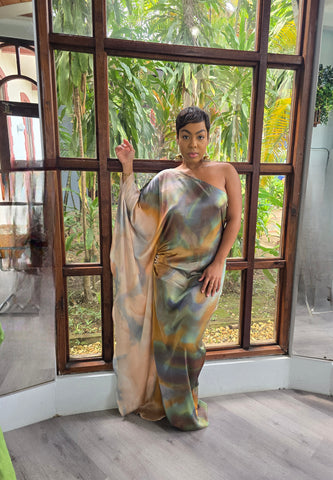 Hand Dyed Stretch Silk Charmeuse Kaftan