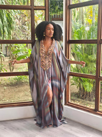 Hand Dyed Silk Charmeuse/Embellished Kaftan