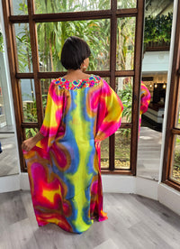 Hand Dyed Silk Charmeuse/Embellished Kaftan