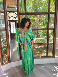 Hand Dyed Silk Charmeuse Embellished Kaftan